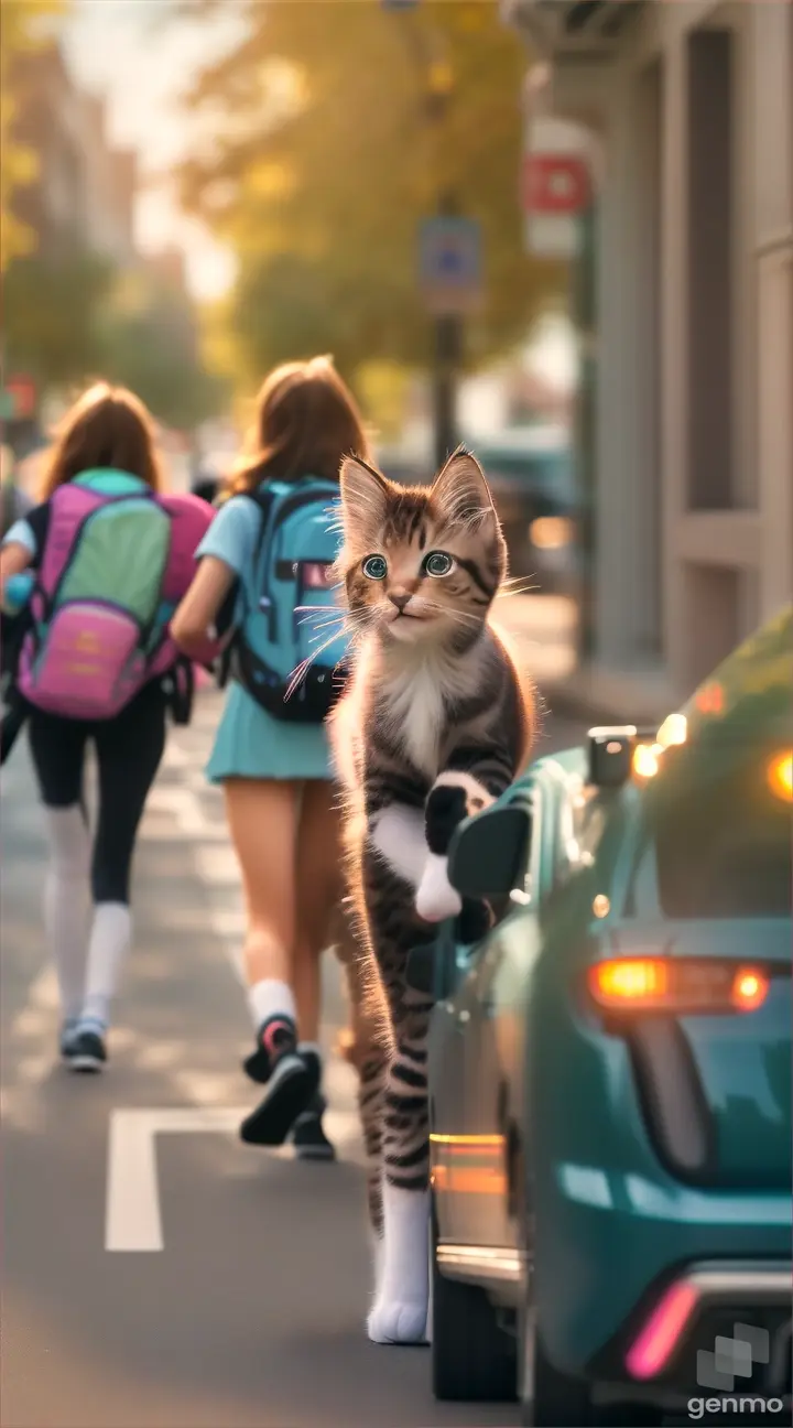 kittens returning from school, realistic, 4k - there is no human