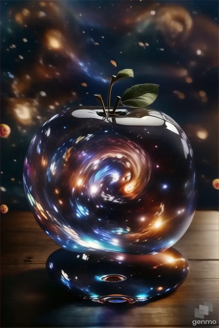 an apple sitting on top of a wooden table