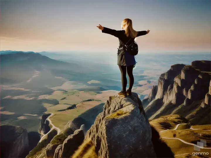 a woman on top of a mountain