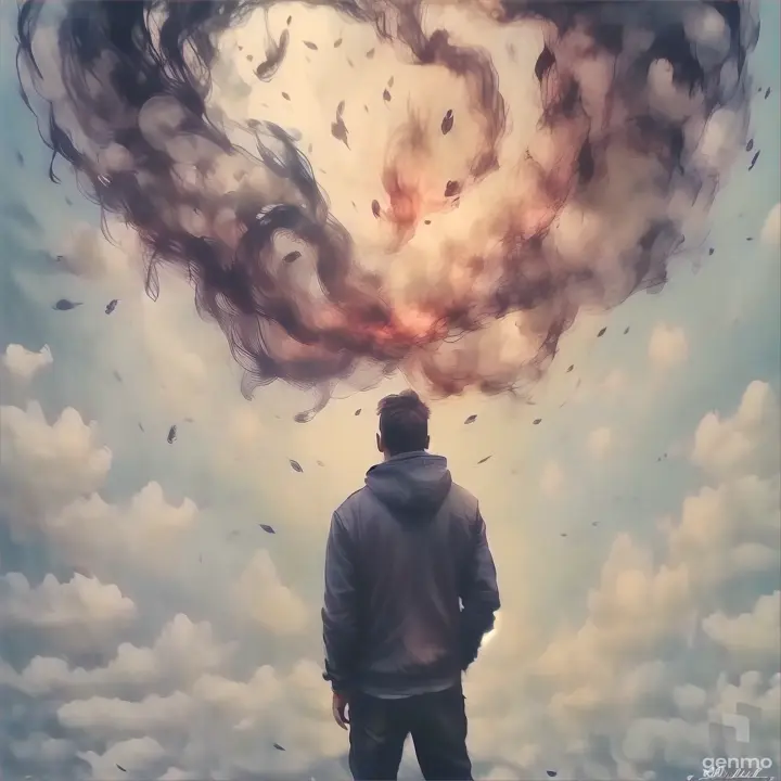 a man standing in front of a cloud of smoke