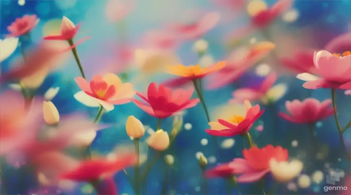 Animation of Image of flowers moving in hypnotic motion with copy space on blue background