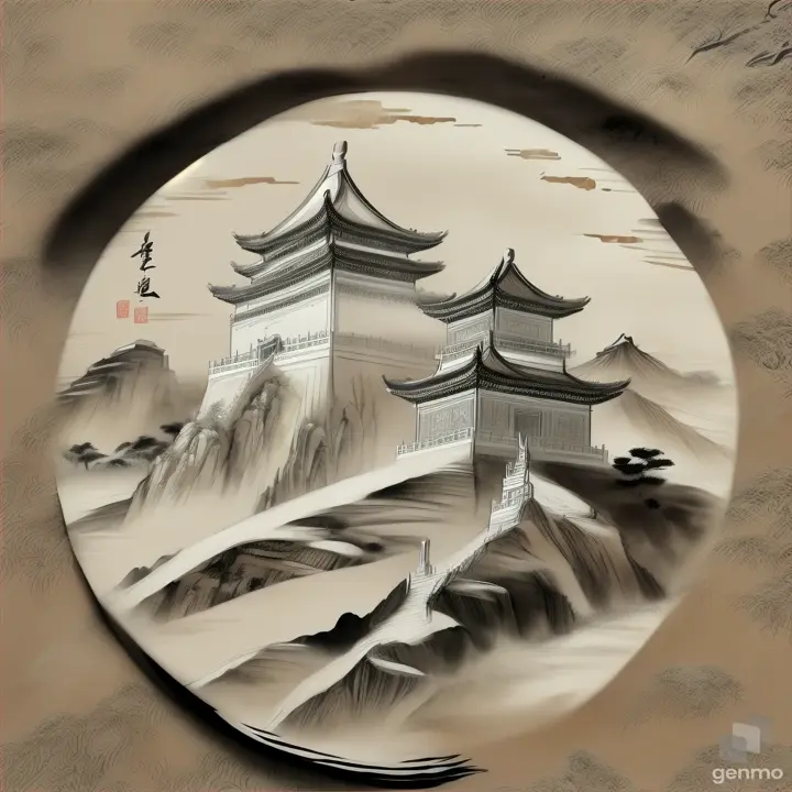 敦煌壁画，毛笔勾勒，水墨插画