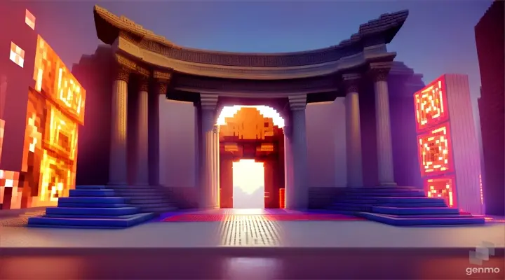 Nether portal greek pantheon lightning, bright, white, pixel voxel