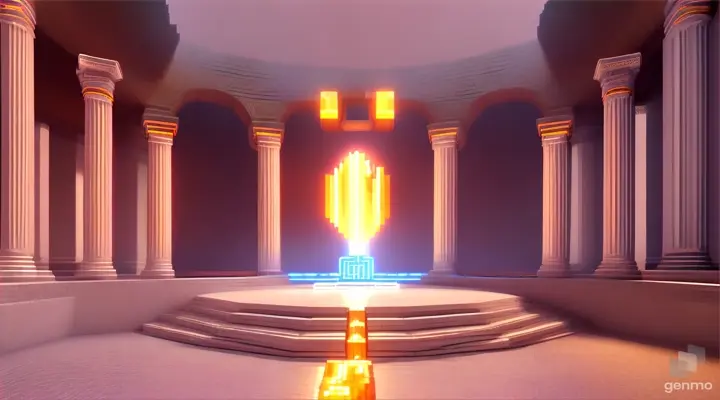 Nether portal greek pantheon lightning, bright, white, pixel voxel