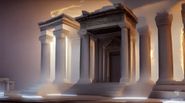 Nether portal greek pantheon lightning, bright, white, pixel voxel