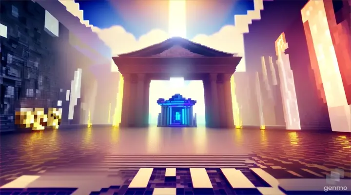 Nether portal greek pantheon lightning, bright, white, pixel voxel