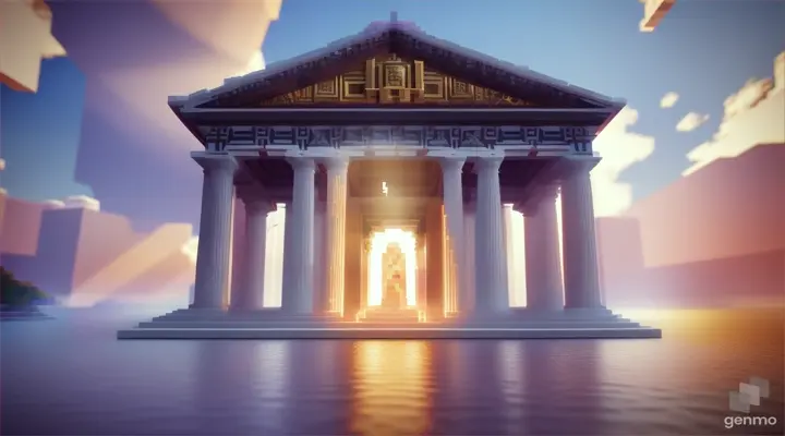 Nether portal greek pantheon lightning, bright, white, pixel voxel