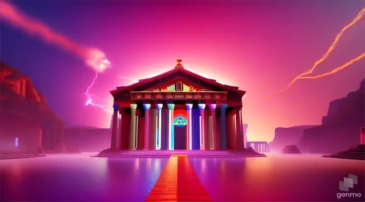 Nether portal greek pantheon lightning, bright, white, pixel voxel
