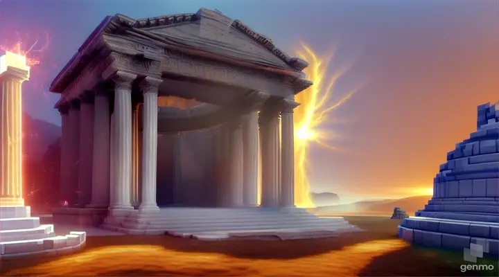 Nether portal greek pantheon lightning, bright, white, pixel voxel