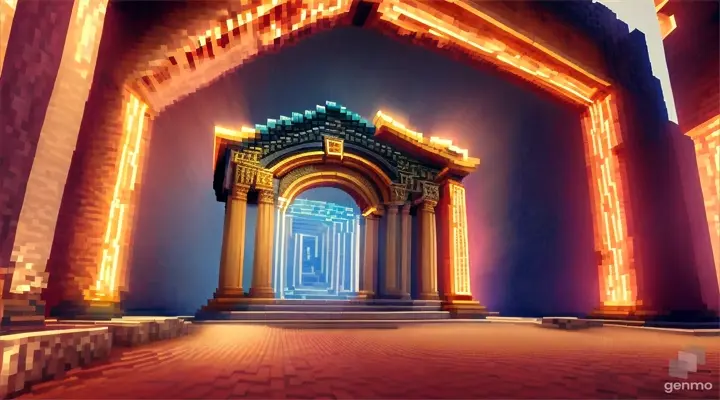 Nether portal greek pantheon lightning, bright, white, pixel voxel