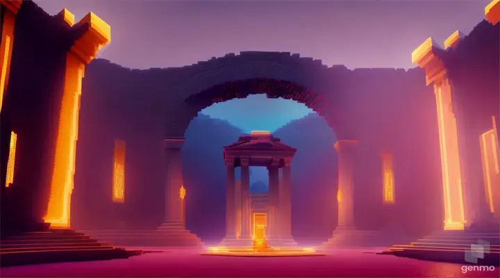 Nether portal greek pantheon lightning, bright, white, pixel voxel