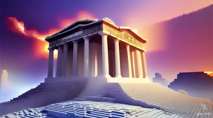 Nether portal greek pantheon lightning, bright, white, pixel voxel