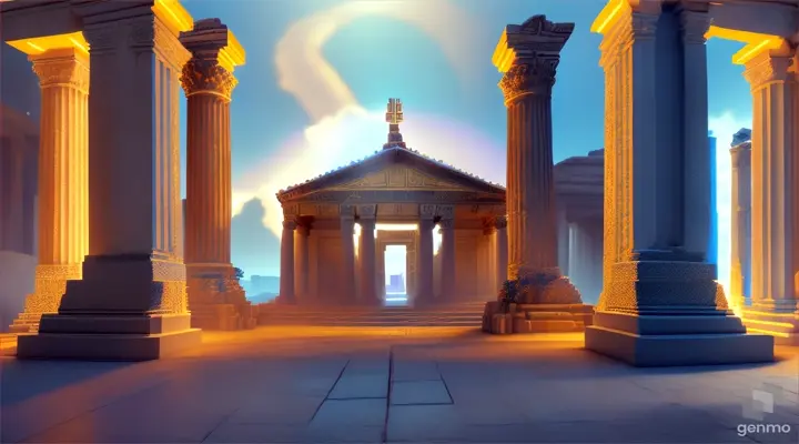 Nether portal greek pantheon lightning, bright, white, pixel voxel