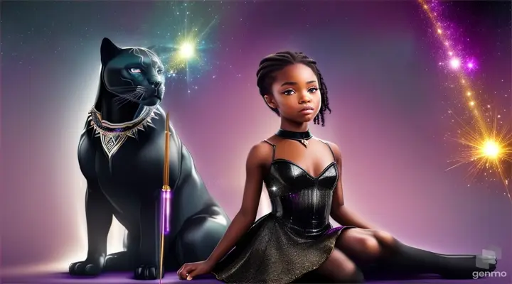 The magic of magic is an optical illusion A girl sits on a Big black panther