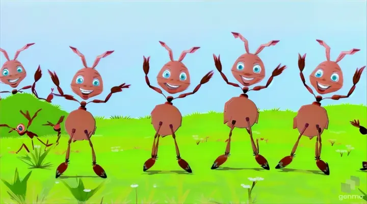 a group of red ants dancing in a field