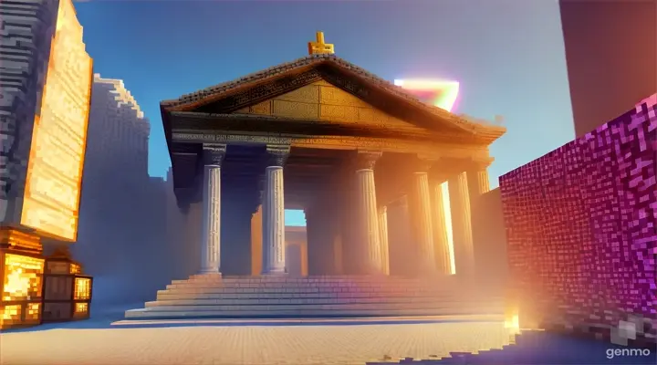 Nether portal greek pantheon lightning, bright, white, pixel voxel