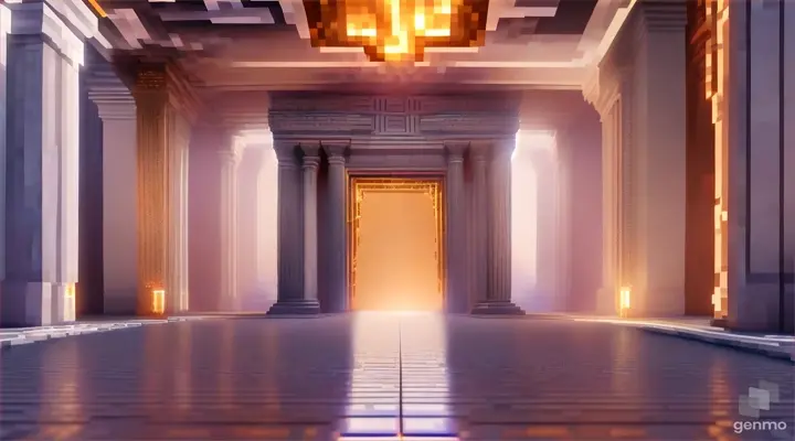 Nether portal greek pantheon lightning, bright, white, pixel voxel