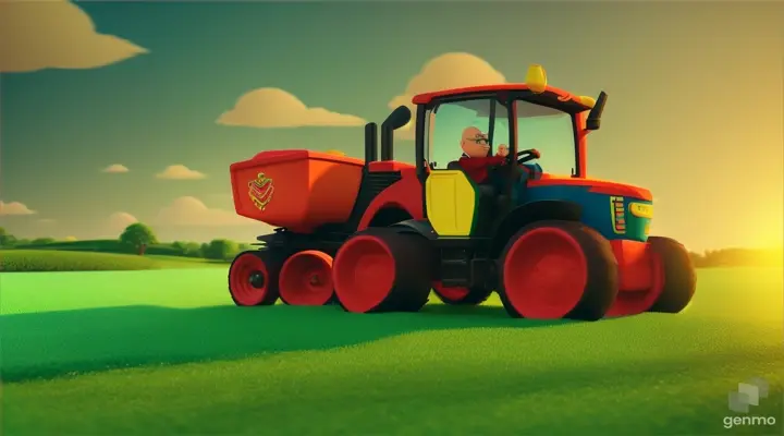 3d cartoon tractor run  and motu patlu on it