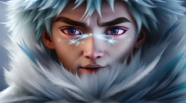 Kai, with ice crystals forming around him as the Snow Queen's spell takes hold, his expression one of confusion and despair. "Closed up, Pixar Style