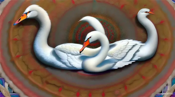 A swan amongst a mandala of Hindu iconography; utilize rich and bright colors to signify the sacred aura of the world 16:9