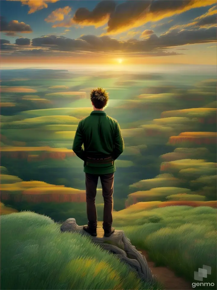 8k uhd a man is looking over the tree lines and forests, in the style of yuko shimizu, detailed foliage, green, emily kame kngwarreye, mark catesby, trompe illusionistic detail, spiky mounds --ar 3:4 --s 750 --v 5.1 --style raw 9:16