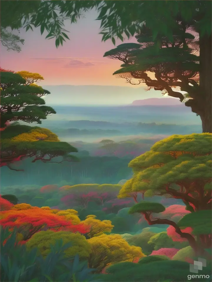 8k uhd a man is looking over the tree lines and forests, in the style of yuko shimizu, detailed foliage, green, emily kame kngwarreye, mark catesby, trompe illusionistic detail, spiky mounds --ar 3:4 --s 750 --v 5.1 --style raw 9:16