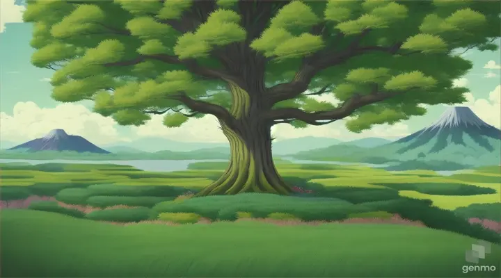 8k uhd a naurto is looking over the tree lines and forests, in the style of yuko shimizu, detailed foliage, green, emily kame kngwarreye, mark catesby, trompe illusionistic detail, spiky mounds --ar 3:4 --s 750 --v 5.1 --style raw 9:16