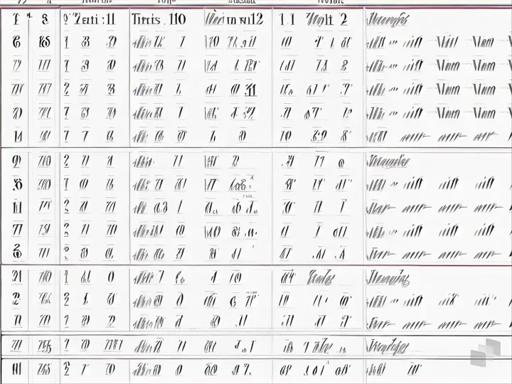 a table with a lot of different numbers on it