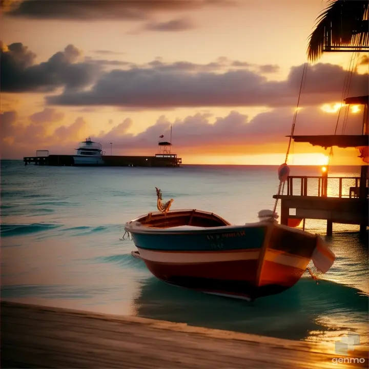 waves rock a boat on a pier in paradise