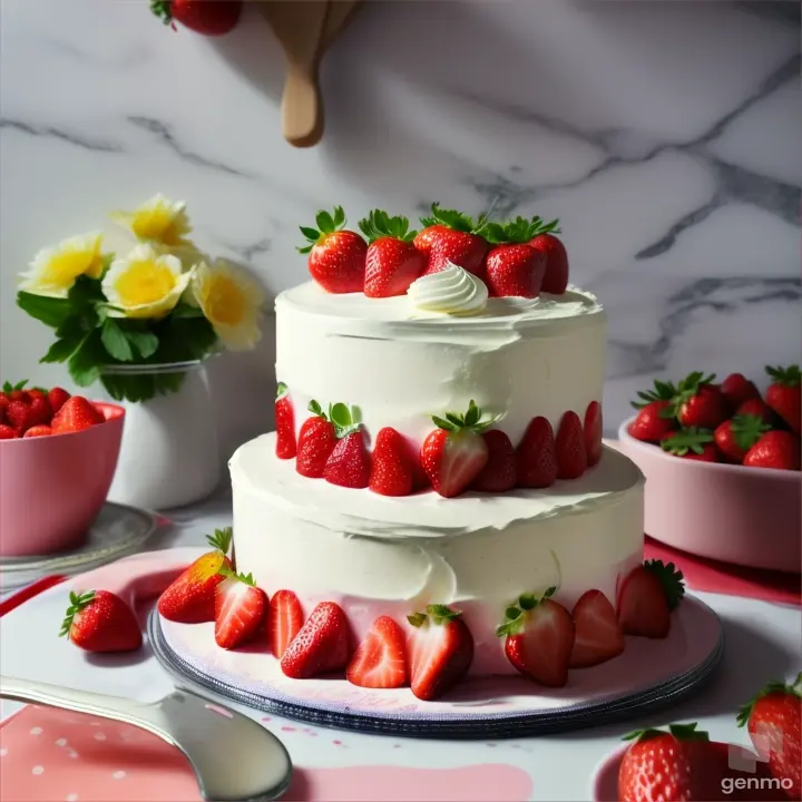 a cake with strawberries preparation