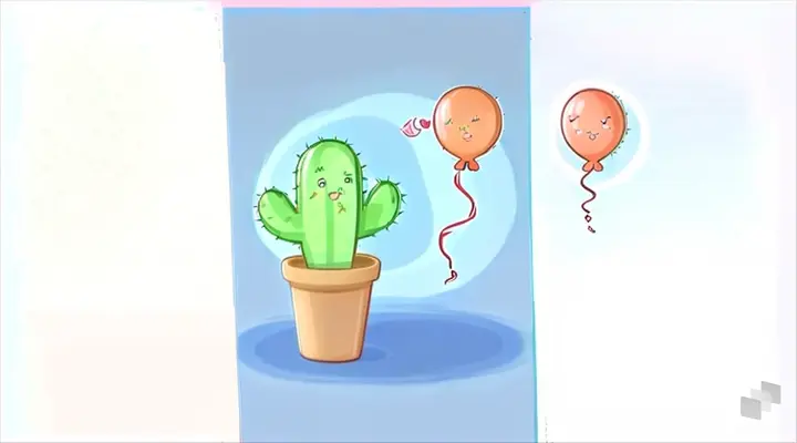 a cactus in a pot TRY HOLDING  a balloon