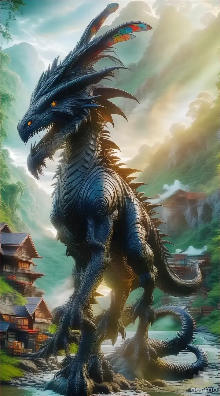 a statue of a dragon standing in a river