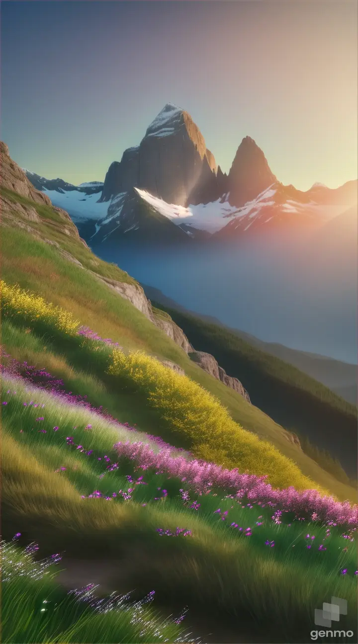 草原，雪山，鲜花
