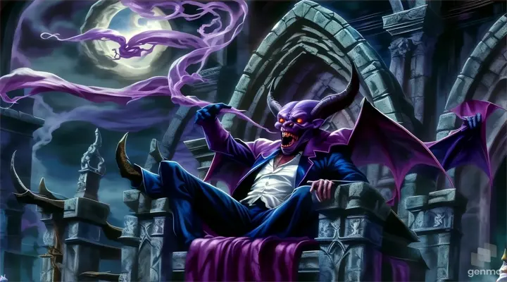 a painting of a demon sitting on a throne