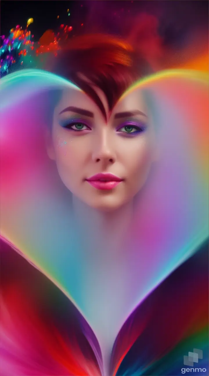 a woman, like a fish jumping out of the water, emerges from the colorful smoke among splashing colorful paints, fantasy atmosphere, high resolution, high details, realistic image, camera in motion, dynamic scene  