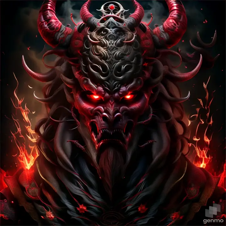 a demonic demon with red eyes and horns