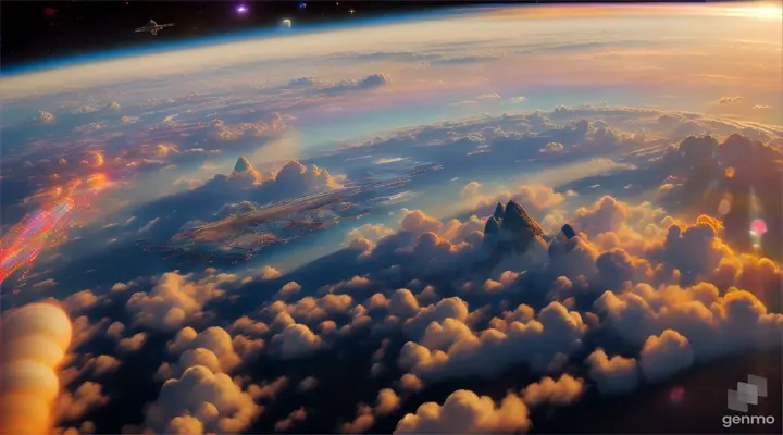 Looking out from the space station, the landscape would be breathtaking. The station would be located in the midst of an endless expanse of dark, star-studded space, with a distant planet visible on the horizon. The planet would be a majestic, multi-colored sphere, covered in swirling clouds and dotted with mountains and oceans.

Around the station, there would be a flurry of activity, as spacecraft come and go, transporting supplies, equipment, and personnel. Some of the ships would be sleek and streamlined, while others would be bulky and utilitarian, designed for heavy lifting and long-haul transport.

The space station itself would be a marvel of engineering, a gleaming hub of metal and glass that extends out into space like a giant spider web. The modules that make up the station would be connected by slender, curved arms, each one bristling with communication antennae, solar panels, and scientific instruments.

As the station orbits the planet, the landscape below would change, revealing new vistas and hidden wonders. There might be massive craters, towering volcanoes, or deep canyons that stretch for miles. The colors of the planet would shift as the sun rises and sets, casting long shadows across the landscape and illuminating hidden valleys and peaks.

Despite the vastness of space and the sheer scale of the landscape, the space station would be a beacon of life and activity, a testament to the ingenuity and determination of human beings to explore and conquer the unknown. (((masterpiece))), ((best quality)), realistic, 8k, ultra-detailed, realistic, scenery, ConceptArt,  Highly detailed RAW color Photo, side Angle, (lens flare:0.7), particle effects, raytracing, cinematic lighting, shallow depth of field, photographed on a Sony Alpha 1, 50mm wide angle lens, sharp focus, cinematic film still, dynamic pose., 1 planet, 