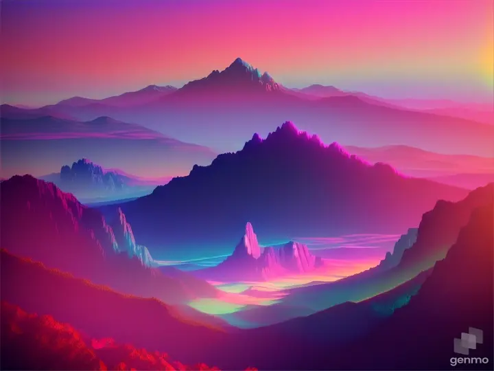 This close-up image showcases a surreal synthwave mountain top, radiating neon hues. The rugged surface, reminiscent of crystalline structures, is bathed in soft pastel lights. There's ample space for ten people to gather comfortably,