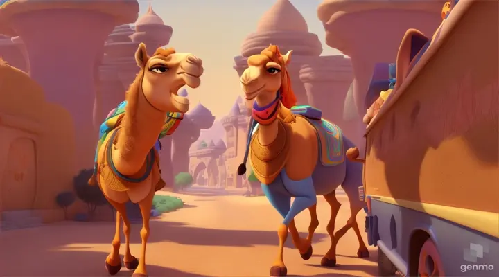 
pixar maya disney style camel go to school cartoon wide screen vide frame