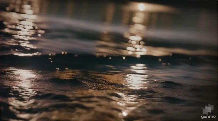 The moonlight cast eerie shadows on the surface of the water, creating a tense atmosphere around the lake, at night. a with video of 16:9