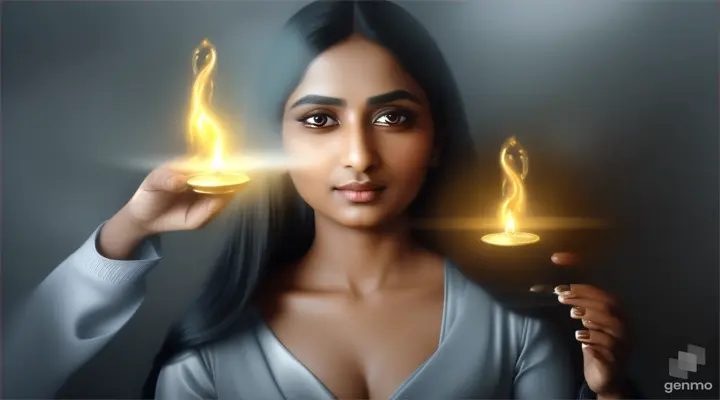 Sonal summoning spirits: An image showing Sonal holding coins and chanting, with a faint apparition or mist in the background representing the summoned spirits.