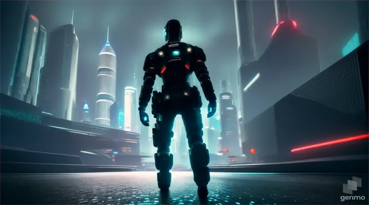 Cyber humans in the future city in 2050 with futuristic  cyborgs and spaceships in the sky. Scifi, The Matrix, Bladerunner, Startrek, Starwars, Cyberpunk, Cinematic lighting