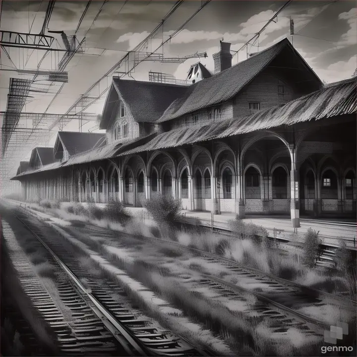 a black and white photo of a train station