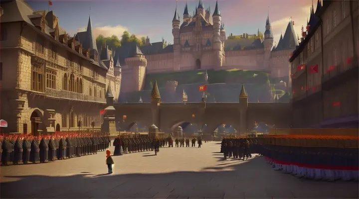 Little Princess, Surrounded by lot  people and solders, 3d 16:9 