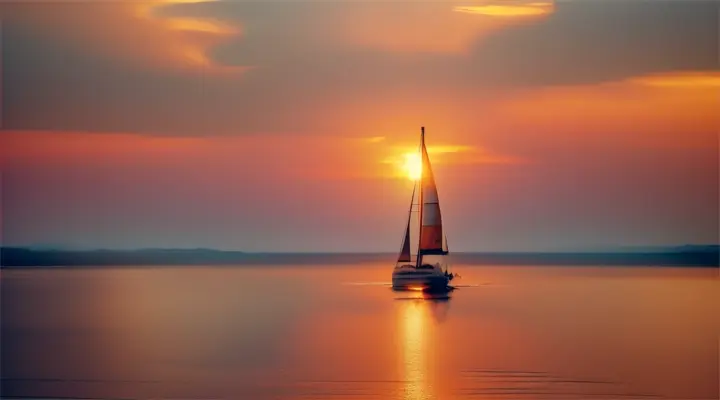 Sailing at sunset with a aerial view of the horizon, calming and serene