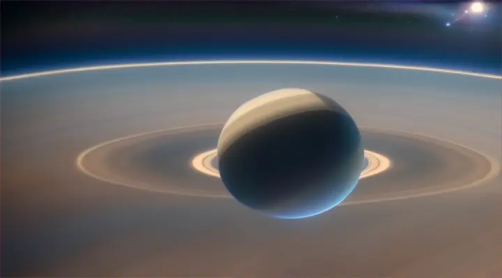 Saturn view from a space station window