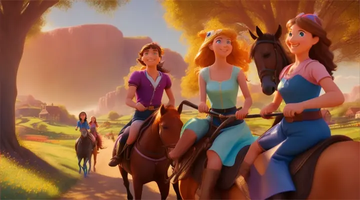 Little Princess With friends Horse ride, Pixar 3D 16:9
