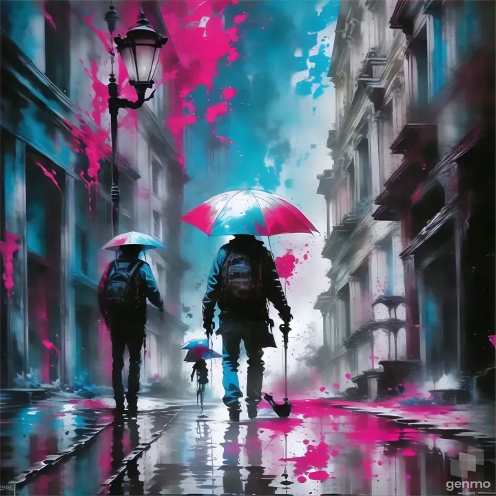 water, umbrella, light, building, human, fashion, paint, standing, lighting, art