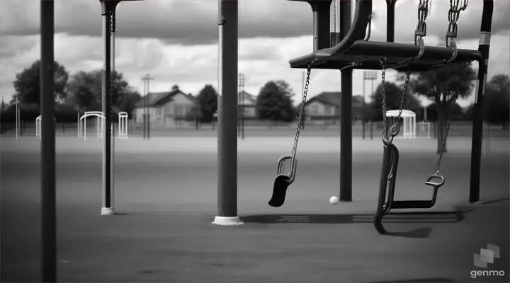 A lone ball is lying on an empty playground