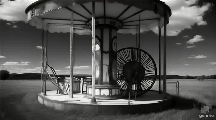 Lonely Rusty Carousel (black and white video) (view from afar)